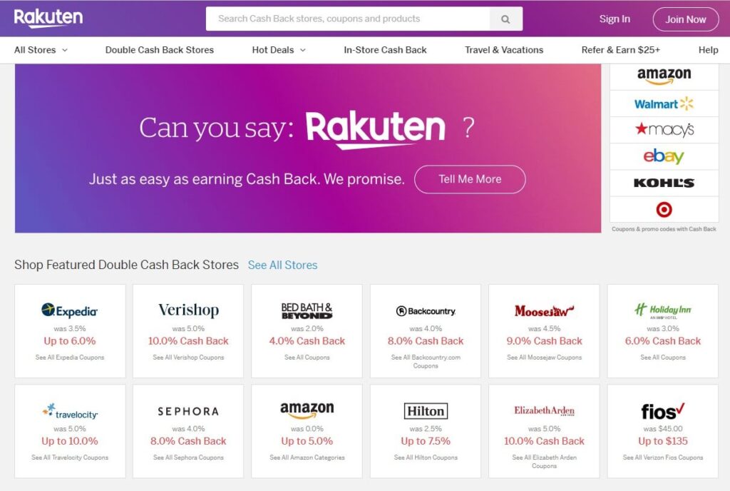rakuten (ebates) is a cash back for shopping app and website that pays cash and gift cards